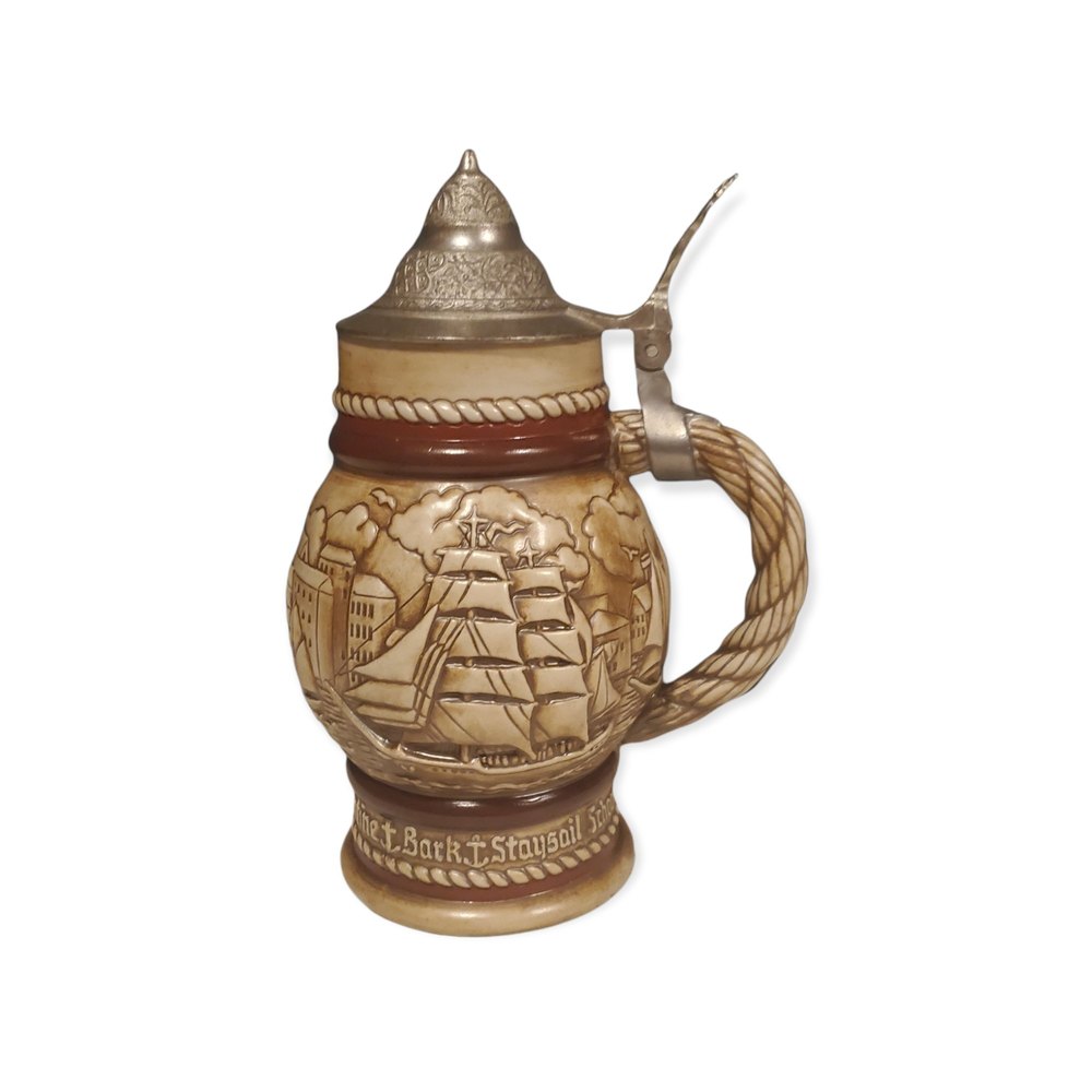 Vintage Lidded Beer Stein Marine Maritime themed ft. Barkentine 1977 Avon